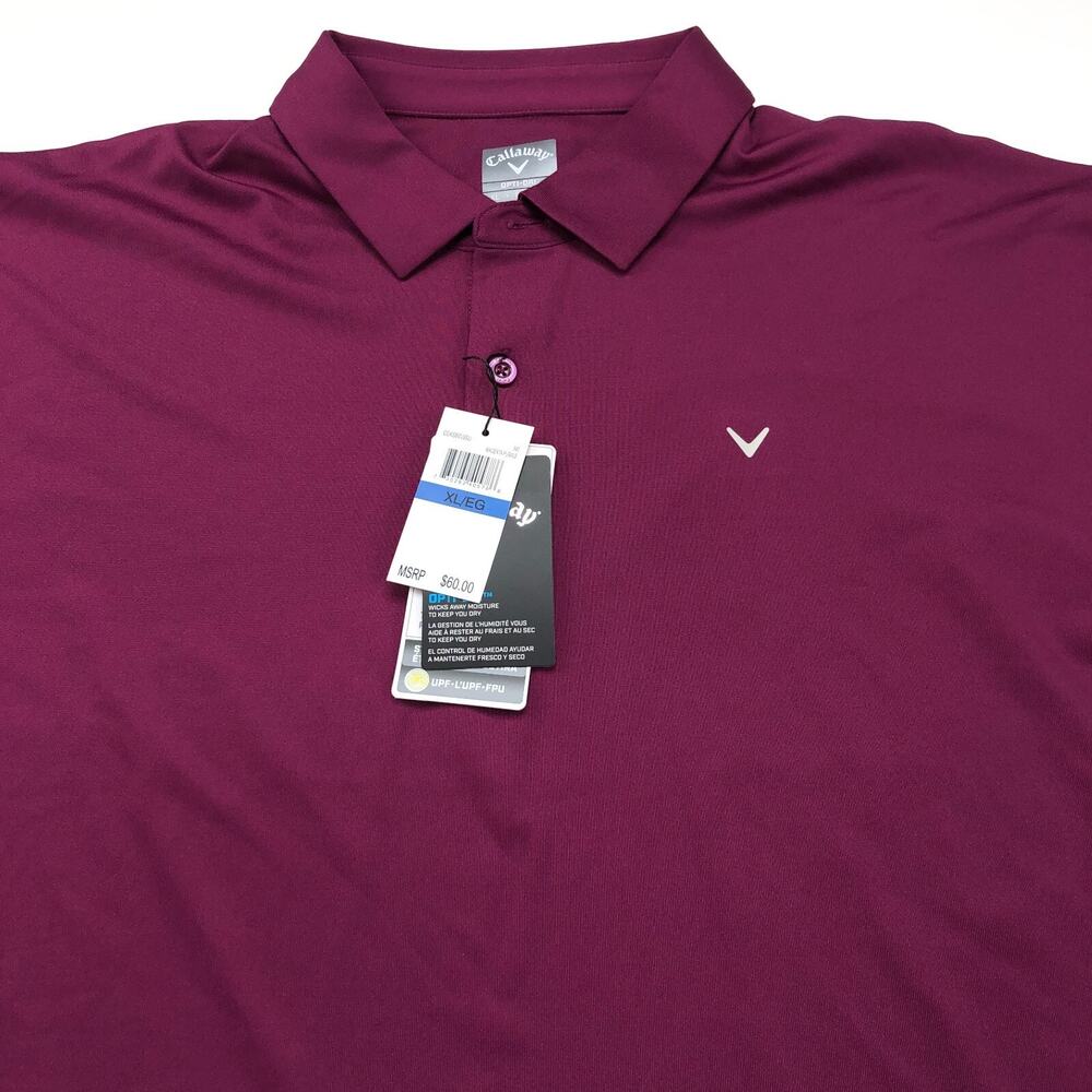 Callaway NEW XL Red Purple UPF Opti Dri Golf SS Stretch Button Polo Solid Shirt